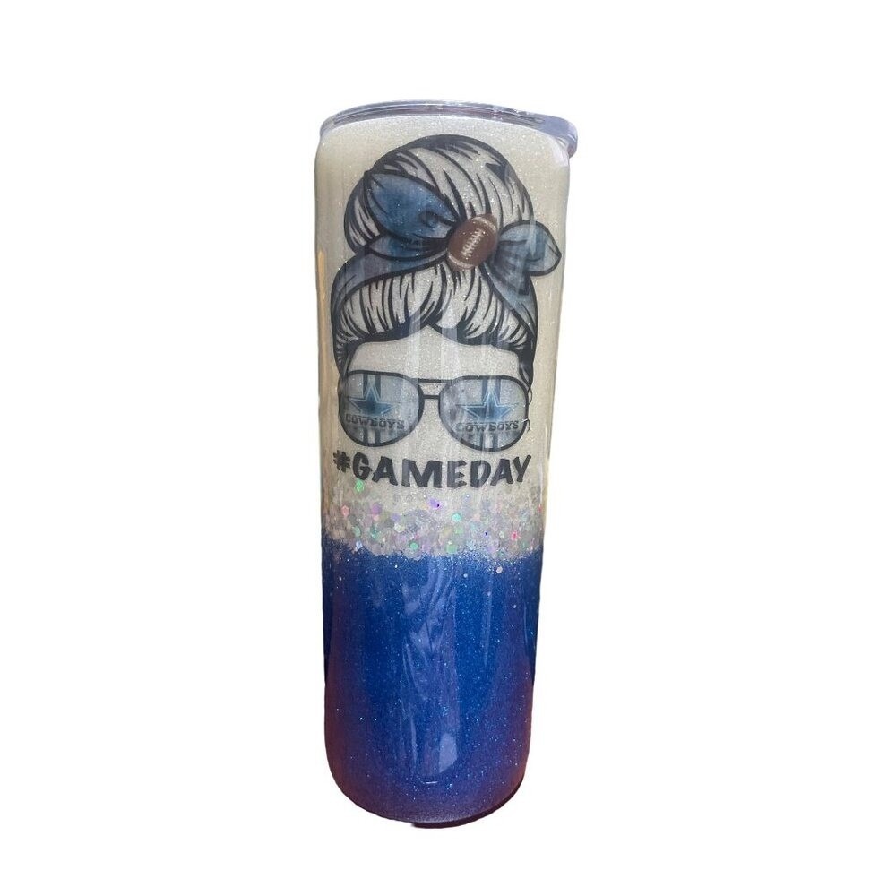Cowboys Glitter Tumbler With Lid 20 oz Stainless Steel Insulated Cup